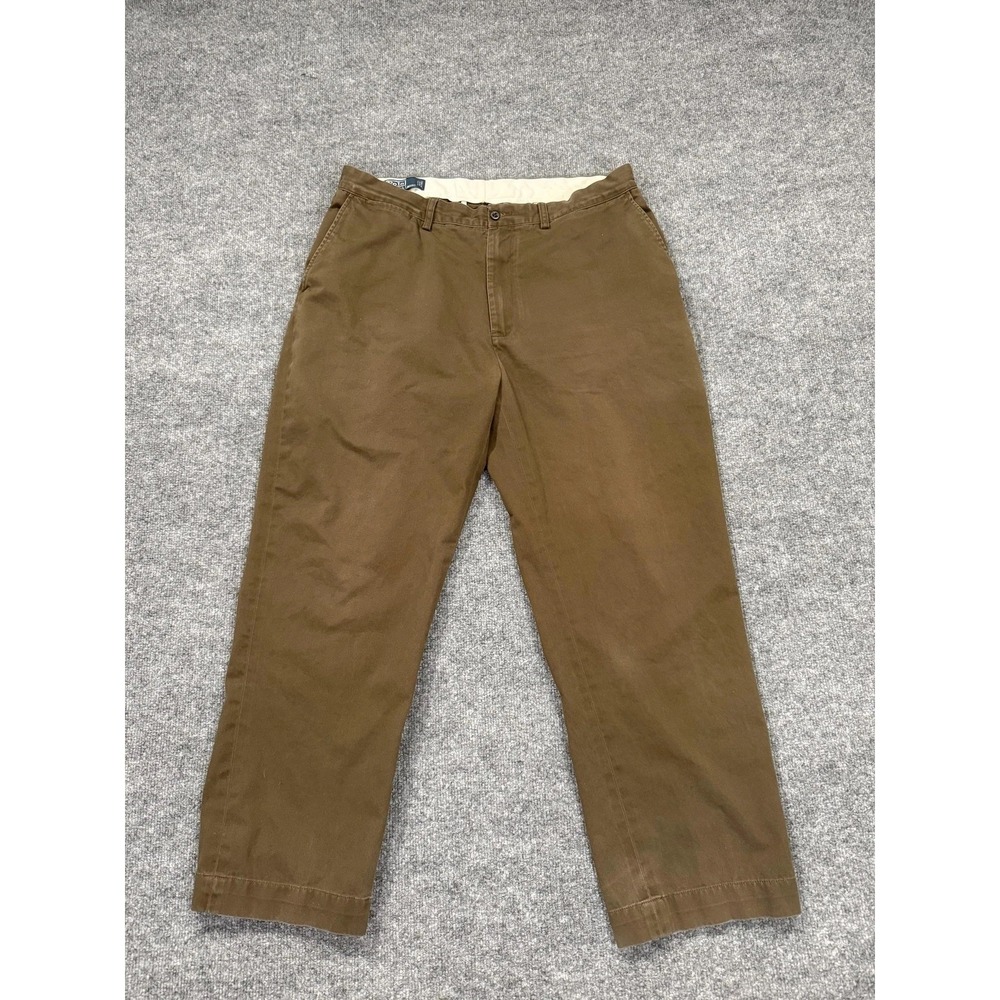 Polo Ralph Lauren Pants Mens 38x30 Brown Chino Flat‎ Front Straight Leg Casual
